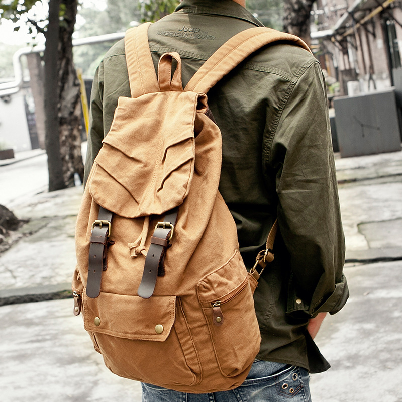 Canvas Backpack Casual - กระเป๋าเป้สะพายหลังผ้าแคนวาสความจุขนาดใหญ่ ระบายอากาศได้ดี น้ำหนักเบา ดูดซับเหงื่อ กระเป๋าเดินทาง สไตล์ลำลอง